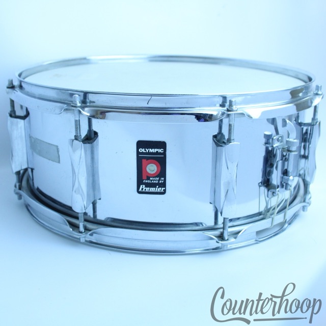 Premier Olympic 14"x5.5" Chrome Steel Snare Drum England UK 8-Lug Vintage 70s* — main photograph