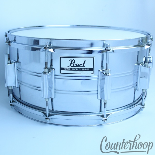 Pearl "World Series"14x6.5"Snare Drum 10-Lug Heavy Steel Vintage 80s Triple Rims — main photograph