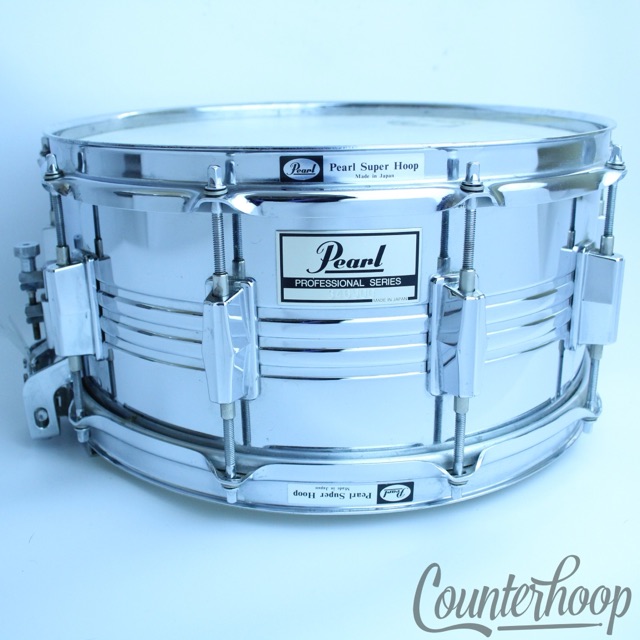 Pearl Professional 14x6.5"Snare Drum 10-Lug Heavy Steel+Super Hoops M-514D Japan — main photograph