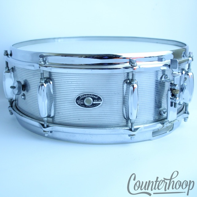 Slingerland 14x5"Ribbed Aluminum Snare Drum 8-Lug Niles,IL USA Vintage70s No.140 — main photograph