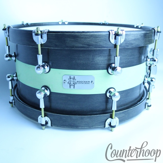 Hogchain Custom Drums 14x6.5"Wood Hoop Snare Black/Green Maple Shell 1Point Lugs — main photograph