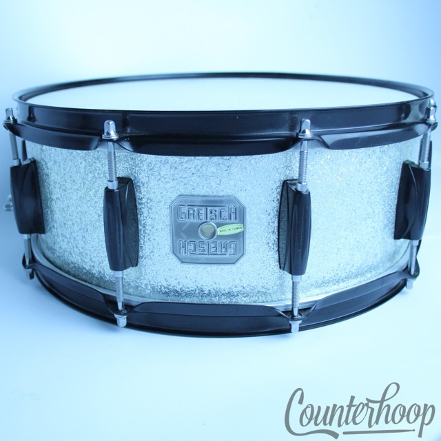Gretsch Snare Drum Silver Sparkle 14x5"8-Ply Mahogany Black Powdercoat Hardware — main photograph