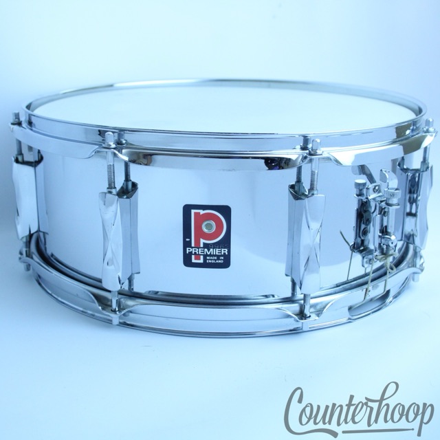 Premier 14"x5.5" Chrome Steel Snare Drum England UK 8-Lug Vintage 70s OG EXC* — main photograph