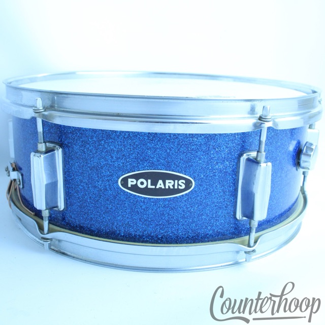Pearl Polaris 14x5.5"Snare Drum 6Ply No Rings Japan Blue Sparkle Vintage70s 6Lug — main photograph