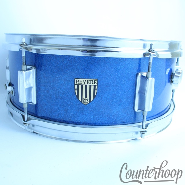 Pearl Revere 14x5.5" Snare Drum 6Ply No Rings Blue Sparkle Vintage 70s 6-Lug* — main photograph