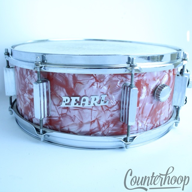 Pearl 14x5.5 Snare Drum Rose Diamond Wrap 8Lug Mahogany Vintage 60s Japan Chrome — main photograph