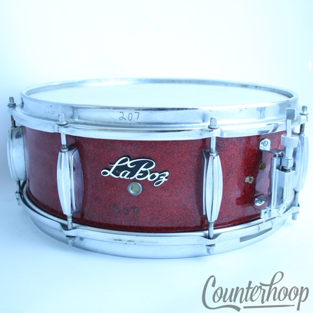 Hoshino K La Boz 14x5.5"Snare Drum 3-Ply+Re-Rings Japan Red Sparkle Vintage 60s — main photograph