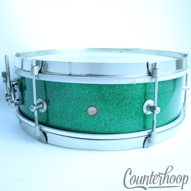 Kent 14x5" Green Sparkle Snare Drum Vintage 50s Nickel Single Tension Kenmore,NY — main photograph