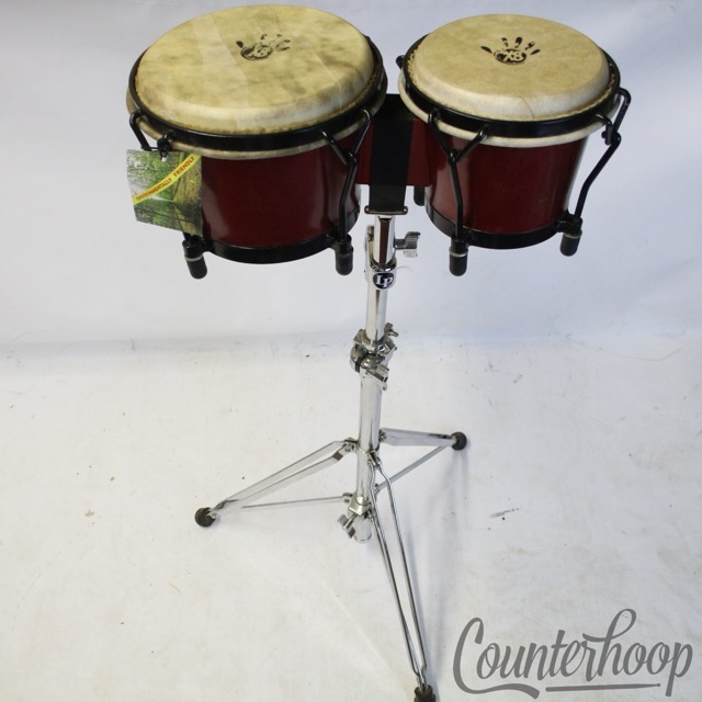 X8 Bongo Drums + LP Stand Mount 8x7,6.5x7 Latin Percussion Natural Wood Shells* — main photograph