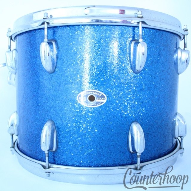 Slingerland 14x10"Rack Tom Drum Blue Sparkle Vintage 70s 3Ply Setomatic Mount US — main photograph