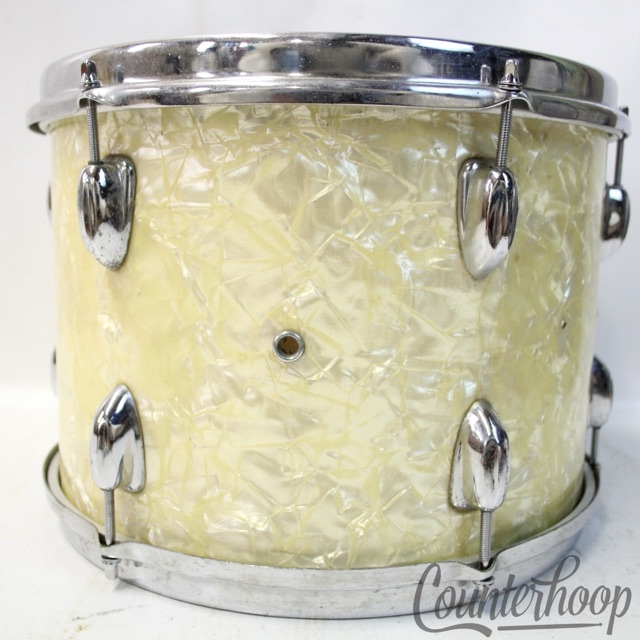MIJ 13x9"Tom Drum White Marine Pearl WMP Vintage 60s Japan 3Ply+Rings Sling-Copy — main photograph