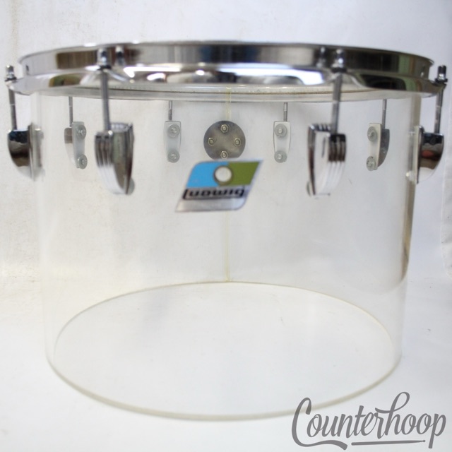 Ludwig 14x10"Vistalite Clear Concert Tom Drum Vintage 70s USA Blue/Olive Clip Mt — main photograph