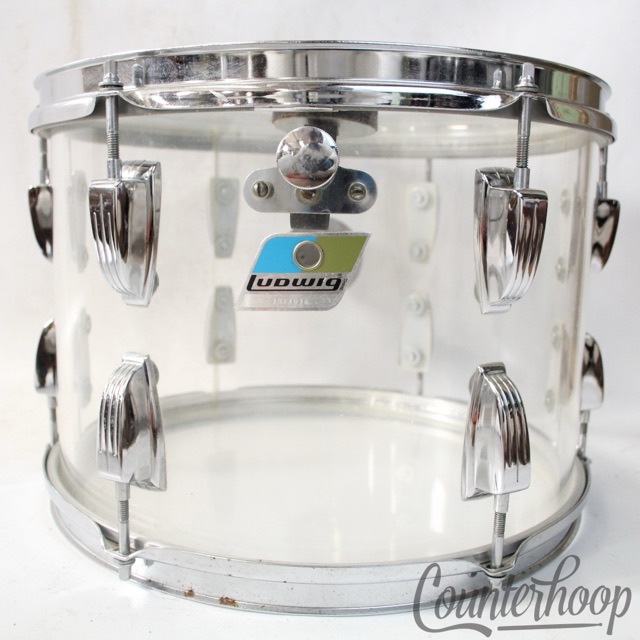 Ludwig 13x9" Vistalite Clear Tom Drum Vintage 70s Blue/Olive Badge Double-Sided — main photograph
