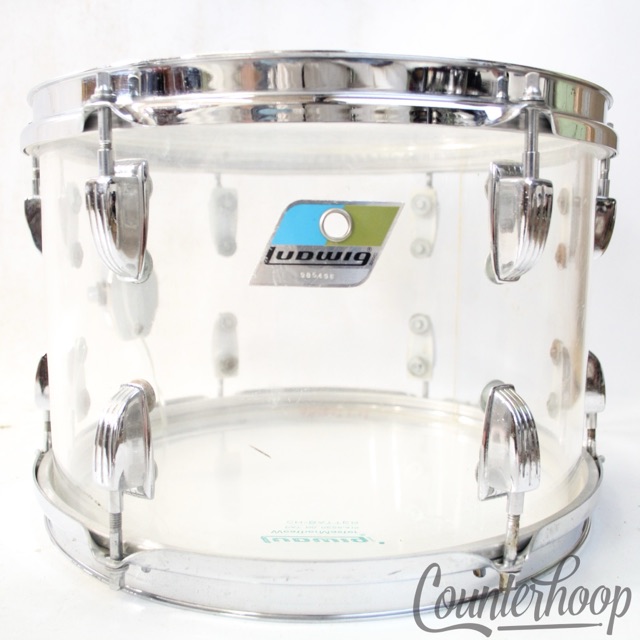 Ludwig 12x8" Vistalite Clear Tom Drum Vintage 70s Blue/Olive Badge Double-Sided — main photograph