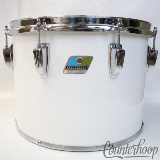 Ludwig 14x10"White Cortex Concert Tom Drum Vintage 80s USA Blue/Olive 6Ply Clip — main photograph
