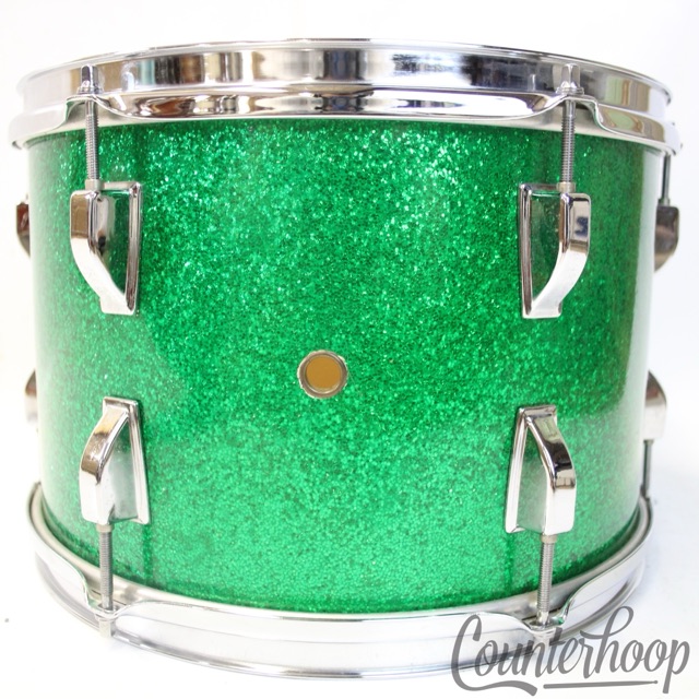 Kent 13x9"Tom Drum Green Sparkle Thin 2Ply Maple Shell Vintage 60s Kenmore NY US — main photograph