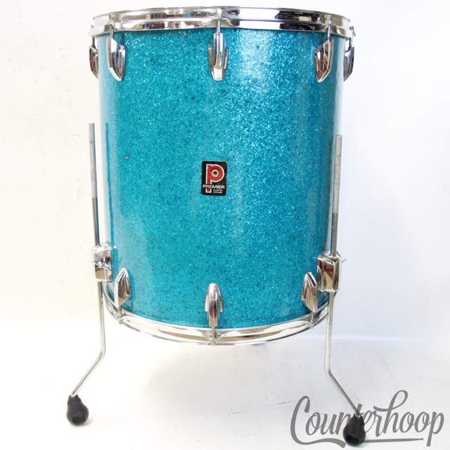 Premier 16x18"Aqua Sparkle Floor Tom Drum 3Ply African Mahogany 6000 Vintage 70s — main photograph