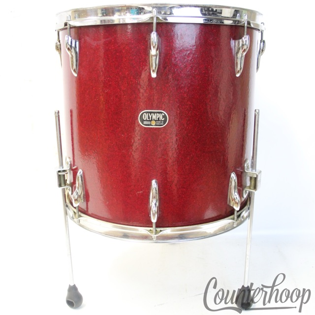 Premier Olympic 16x16"Red Sparkle Floor Tom Drum 3Ply Birch Vintage 60s England — main photograph