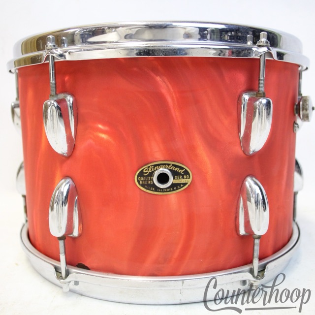 Slingerland 12x8"Red Satin Flame Pearl COB Brass Tom Drum Vintage 60s Sound King — main photograph