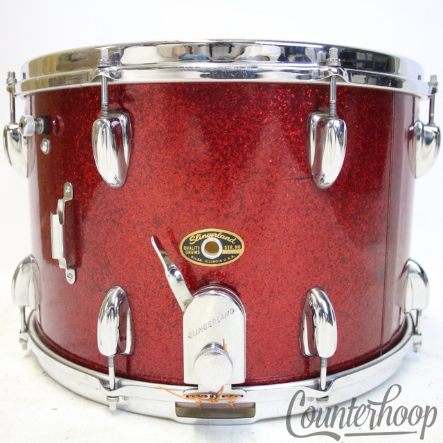 Slingerland 15x10"Snare Drum Red Sparkle COB Brass Vintage 60s 3Ply Ribbon Maple — main photograph