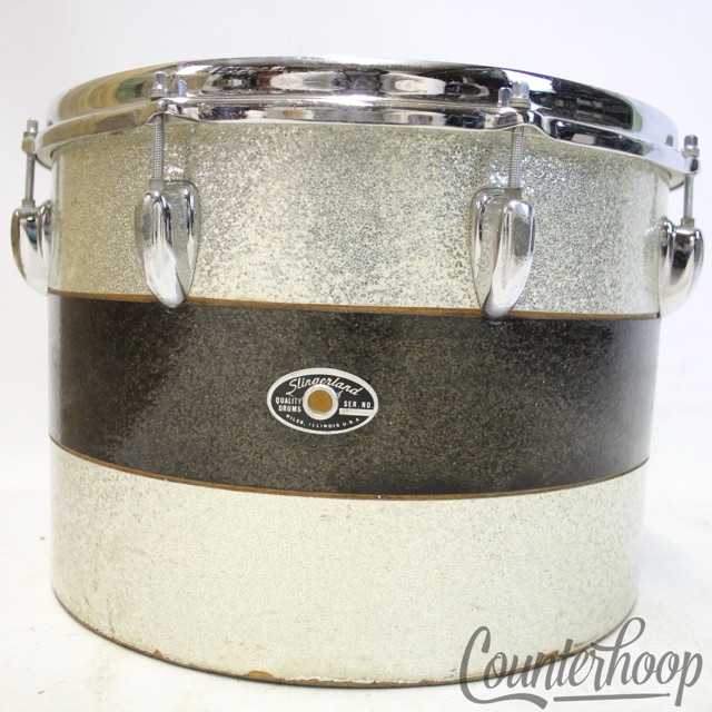 Slingerland 14x10"Silver/Black Sparkle Tom Drum 70s 3Ply Chrome 2Tone Sound King — main photograph