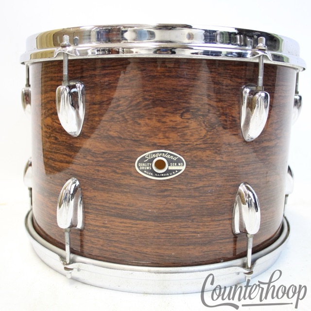 Slingerland 13x9" Walnut Wood Wrap Tom Drum Chrome Stick-Saver Rims Vintage 70s — main photograph