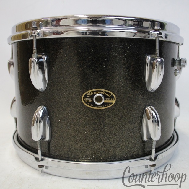 Slingerland 12x8"Black Sparkle Tom Drum 60s Sound King COB Brass StickSaver Rims — main photograph