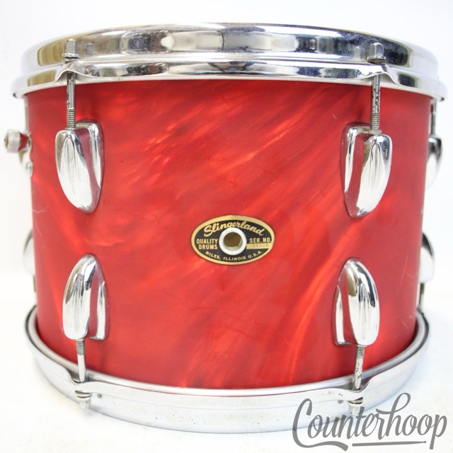 Slingerland 12x8" Red Satin Flame Pearl Tom Drum Vintage 60s Sound King Diamond — main photograph