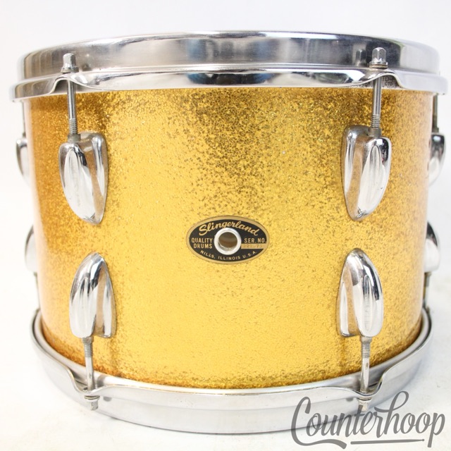 Slingerland 12x8" Gold Sparkle Tom Drum Vintage 60s Sound King Set-O-Matic Mount — main photograph