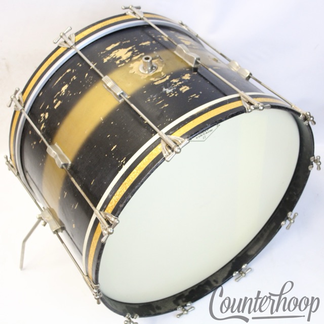 Ludwig 22x14"Black/Gold Duco Bass Drum 3Ply Maple WFL Vintage 50s Nickel Virgin — main photograph