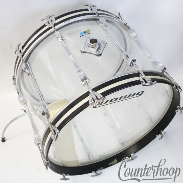 Ludwig 22x14"Vistalite Clear Bass Drum+Rare Mach Lugs Vintage 70s Blue/Olive USA — main photograph