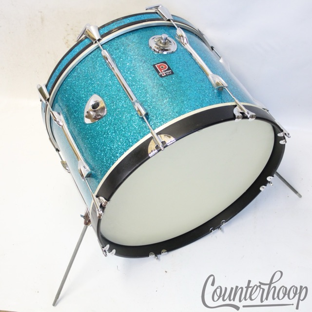 Premier 20x14" Aqua Sparkle Elite Bass Drum 3Ply African Mahogany Vintage 70s UK — main photograph