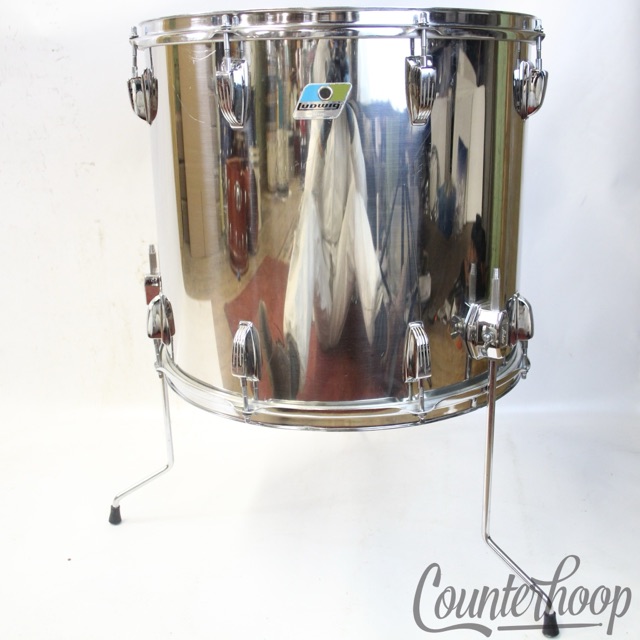 Ludwig 18x16"Stainless Steel Floor Tom Drum Vintage 80s Blue/Olive Badge Bonham — main photograph