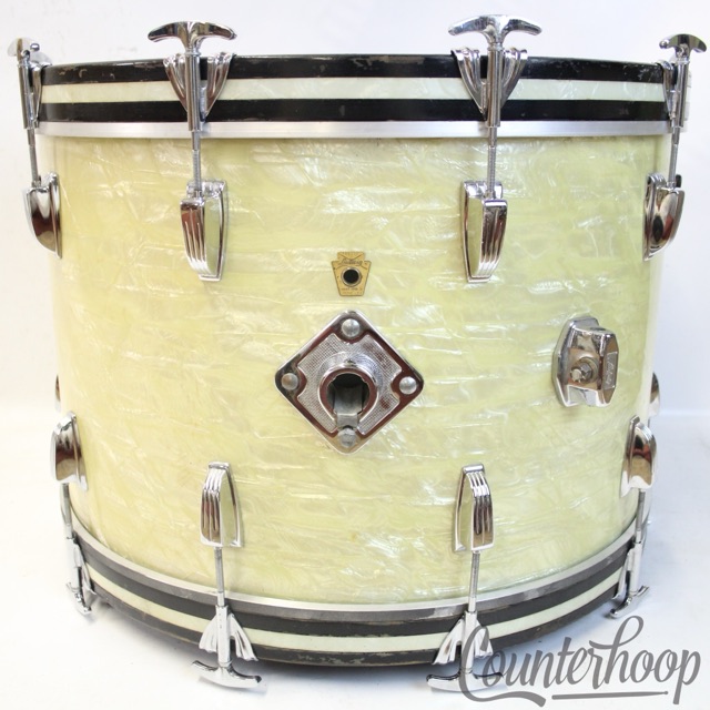 Ludwig 22x14"White Marine Pearl Bass Drum Vintage 60s Keystone 3Ply Afr.Mahogany — main photograph