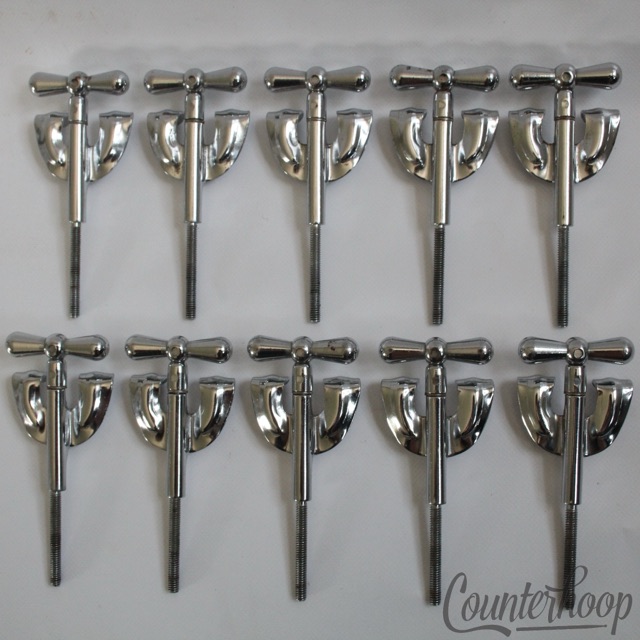 Rogers 10x Bow-Tie Bass Drum Tension T-Rods 3 3/4" Chrome 60s Holiday Cleveland — main photograph