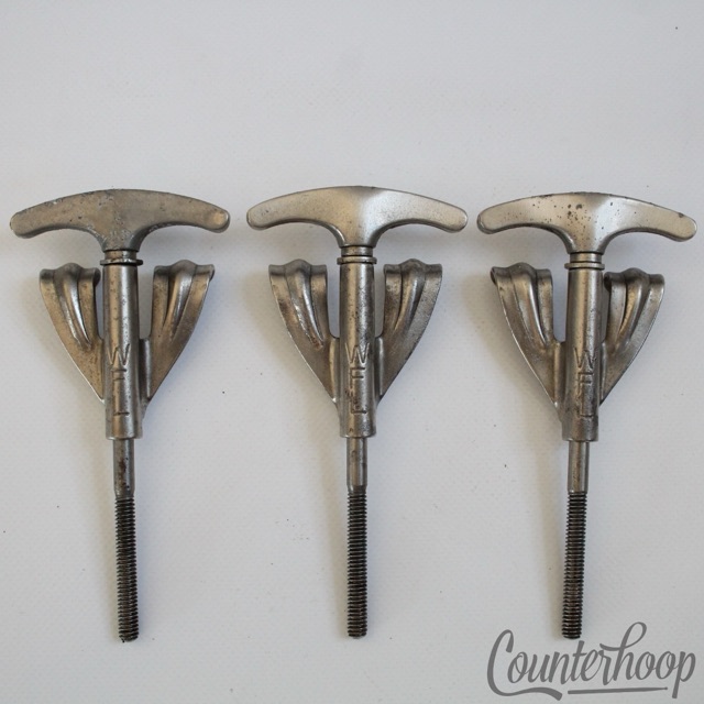 Ludwig 3x Bass Drum Tension T-Rods+Claws 3 7/8"Nickel Vintage 50s WFL-Stamped* — main photograph