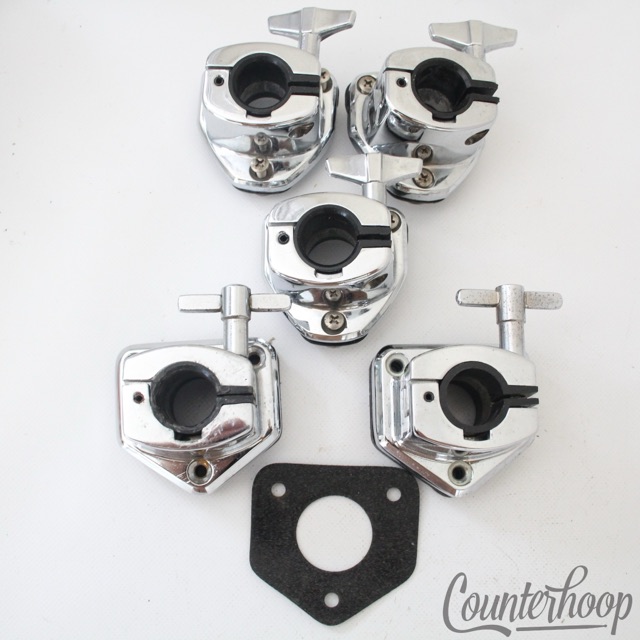 Pearl 5x Tom Drum Mounts Arm Tube Post Receiver Vintage 80s-90s Chrome 2" Set* — main photograph