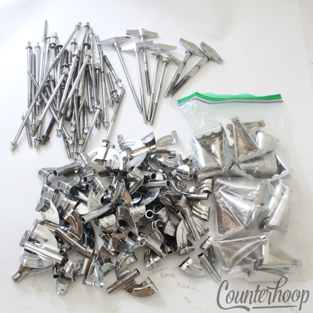 Pearl Bass Drum Tension T-Rods+Claws+Tom/Snare Tensioners Chrome Misc Parts Lot — main photograph