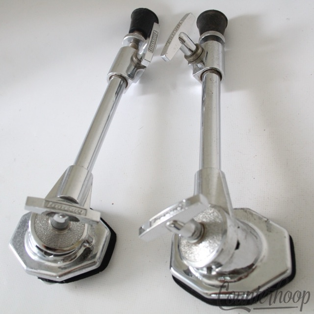 Ludwig 2x Rocker Bass Drum Spurs+Mounts Heavy Duty Block-Logo Steel Wing-Nuts70s — main photograph