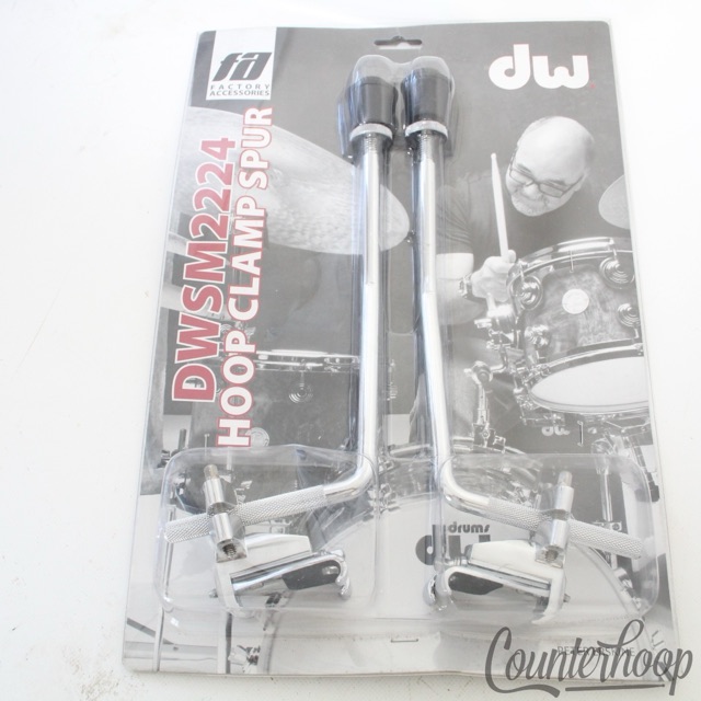 DW DWSM2224 Clamp-On Bass Drum Hoop Spurs System (Pair) Legs Mounts NIB Chrome — main photograph