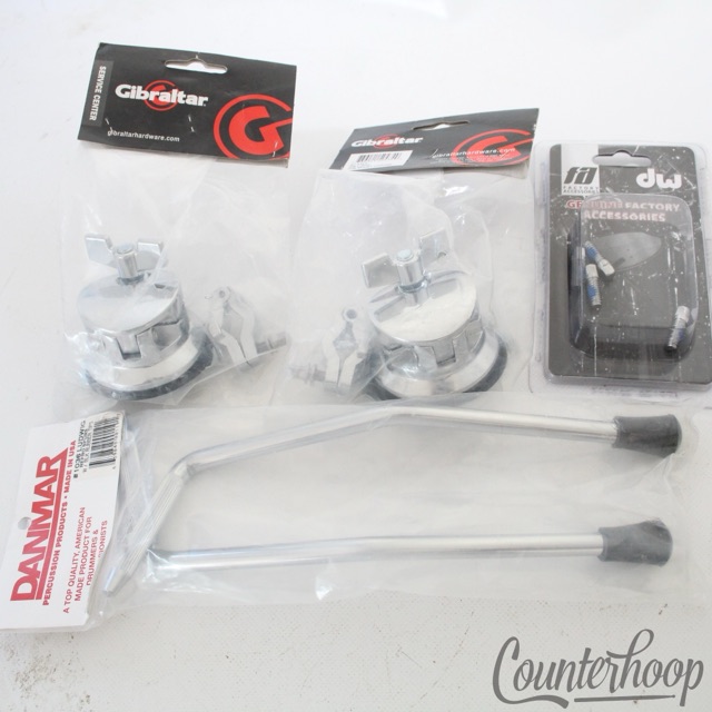 Gibralter 2x Mounts +Danmar Bass Drum Gull-Wing Spurs/Legs+DW T-Bolts NIB Chrome — main photograph