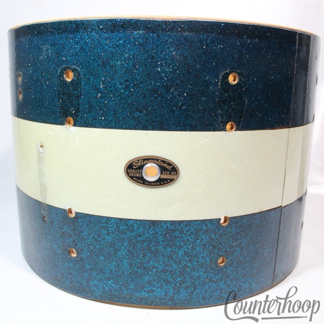 Slingerland 10x14"Blue Sparkle/White Marine Pearl Tenor Tom Drum Shell Vintage60 — main photograph