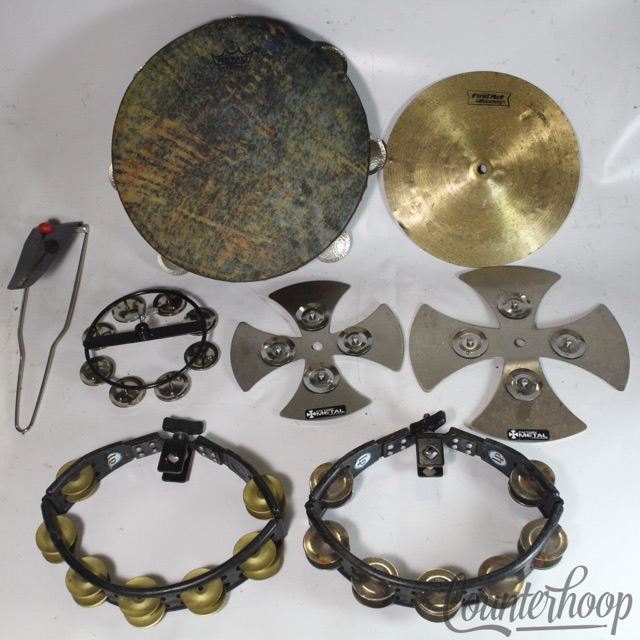 LP Tambourines Hat Trick Remo Skyndeep Factory Metal Percussion Latin Lot+Cymbal — main photograph