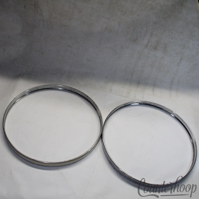 Pearl 2x 22" Bass Drum Hoops Steel Metal Rims White 70s Batter/Resonant Japan* — main photograph
