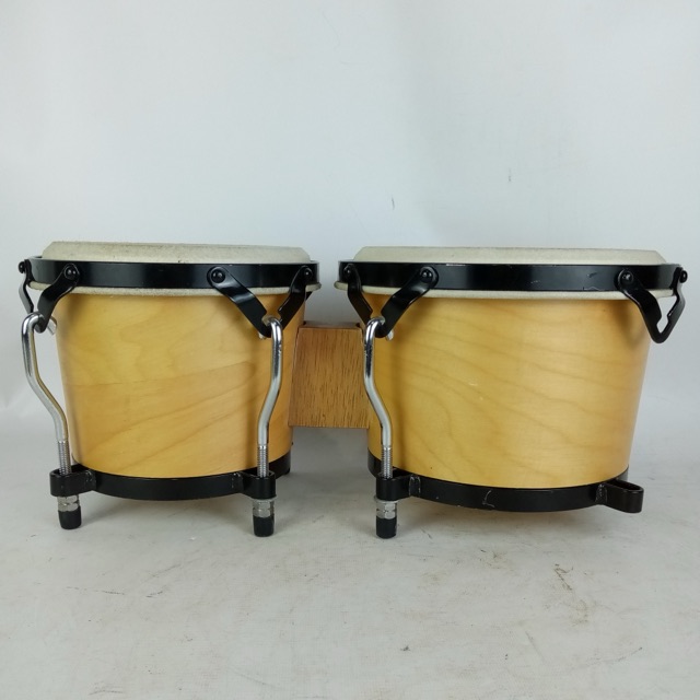 Vintage Bongo Drums 6"x7",8" Black Hardware Pig-Skin Heads Latin Percussion Set — main photograph
