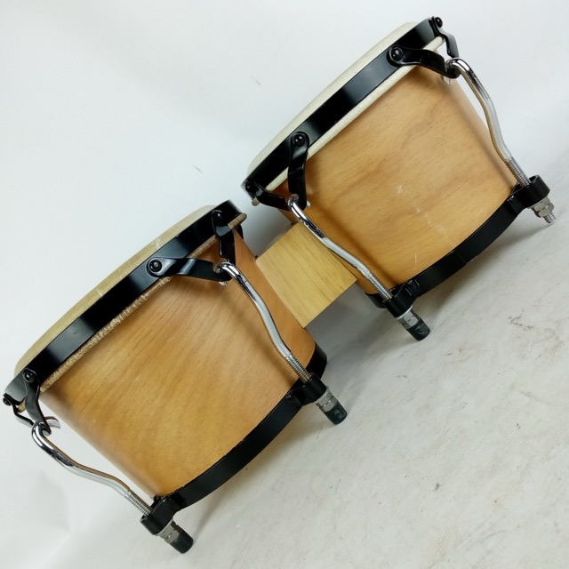 Vintage Bongo Drums 7",8"x6" Black Hardware Pig-Skin Heads Latin Percussion Set — main photograph
