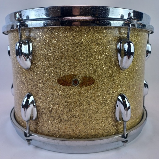 MIJ 9x13" Silver Sparkle Tom Drum 3Ply+Re-Rings Hoshino Pearl Vintage 60s Japan — main photograph