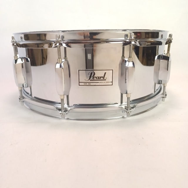 Pearl 5.5x14"Steel Shell Snare Drum 8-Lug Vintage 90s +Muffler Throw-Off/Butt SS — main photograph