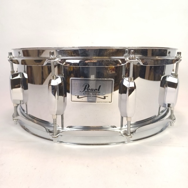 Pearl 5.5x14"Steel Shell Snare Drum 8-Lug Vintage 90s +Muffler Throw-Off/Butt SS — main photograph