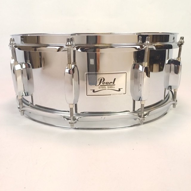 Pearl 5.5x14"Steel Shell Snare Drum 10Lug Vintage 90s +Muffler Throw-Off/Butt SS — main photograph
